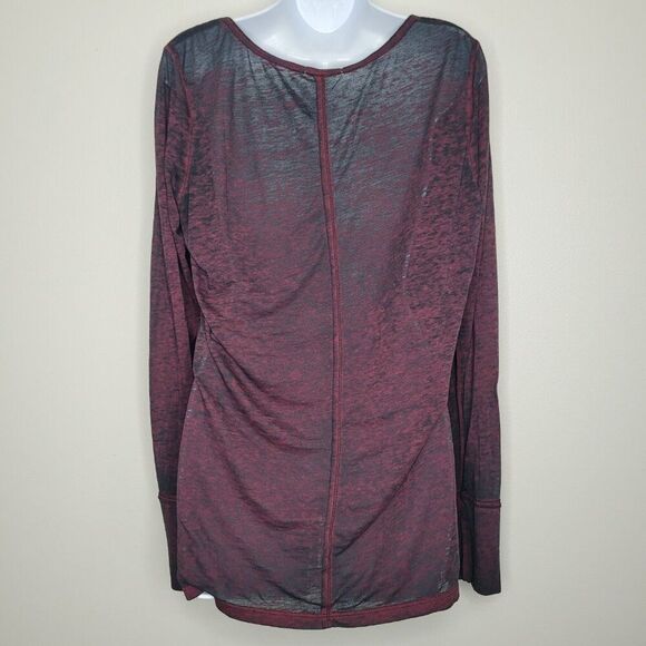 y2k red black burnout semi sheer bella elena long sleeve thin layering top L - Picture 2 of 8